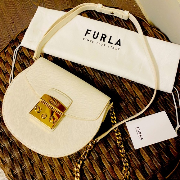 Furla Handbags - Furla Metropolis White Leather Mini Saddle Handbag/Purse.